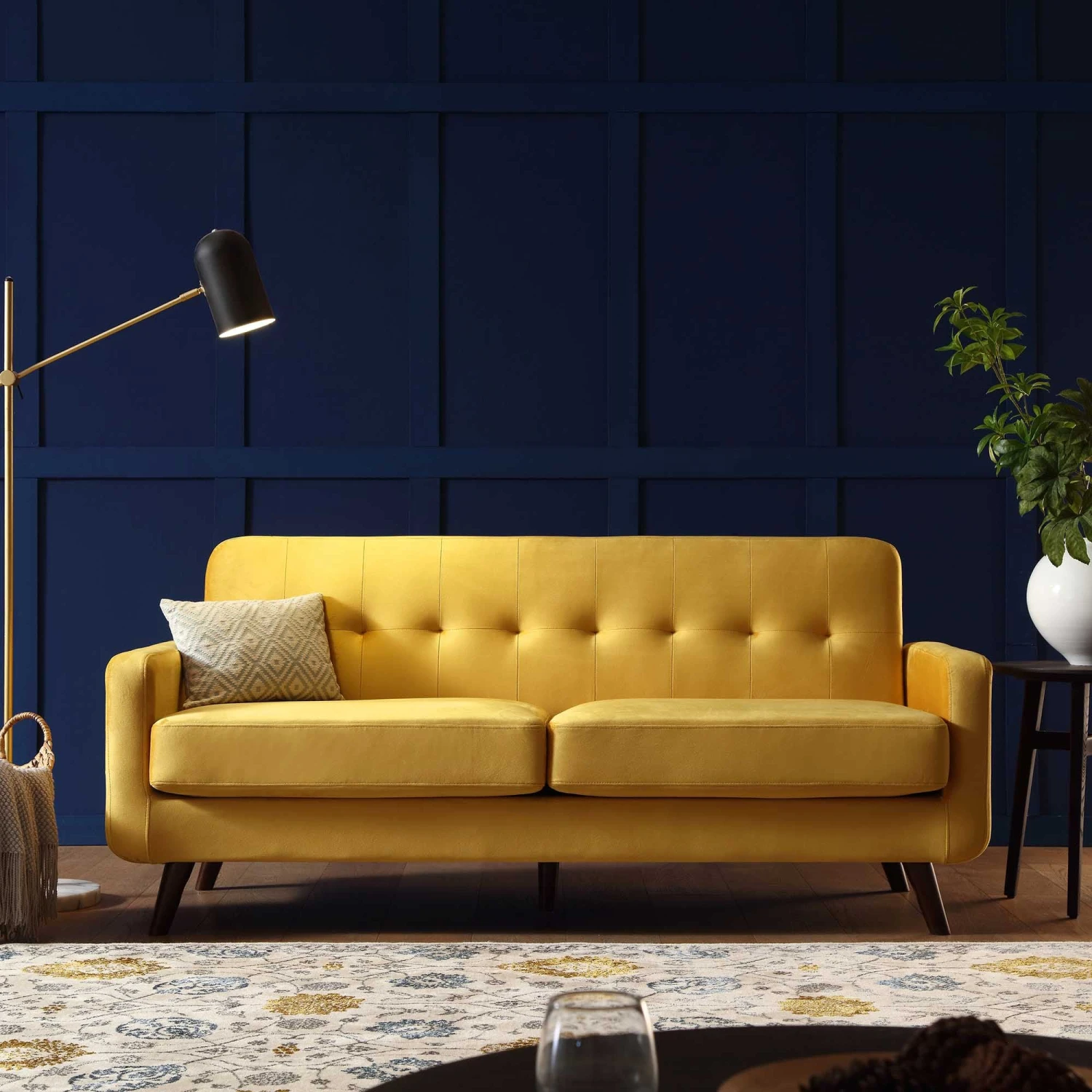 Clarence 3-Seater Sofa In Mustard Yellow Velvet 2 Clarence 3-Seater Sofa In Mustard Yellow Velvet - Image 2