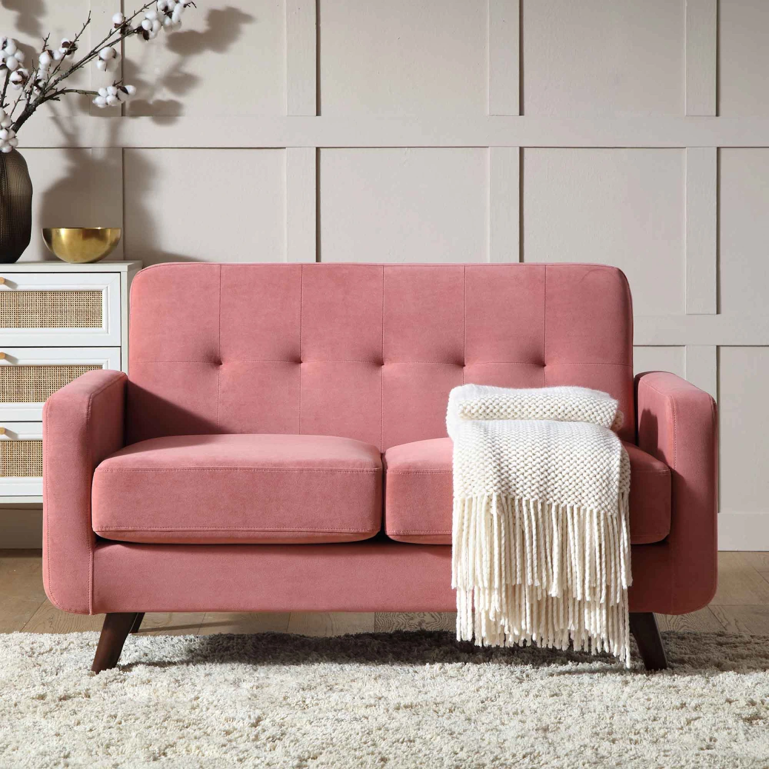 Clarence 2-Seater Sofa In Blush Pink Velvet 2 Clarence 2-Seater Sofa In Blush Pink Velvet - Image 2