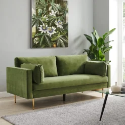 Pelham Moss Green Velvet Fabric Sofa