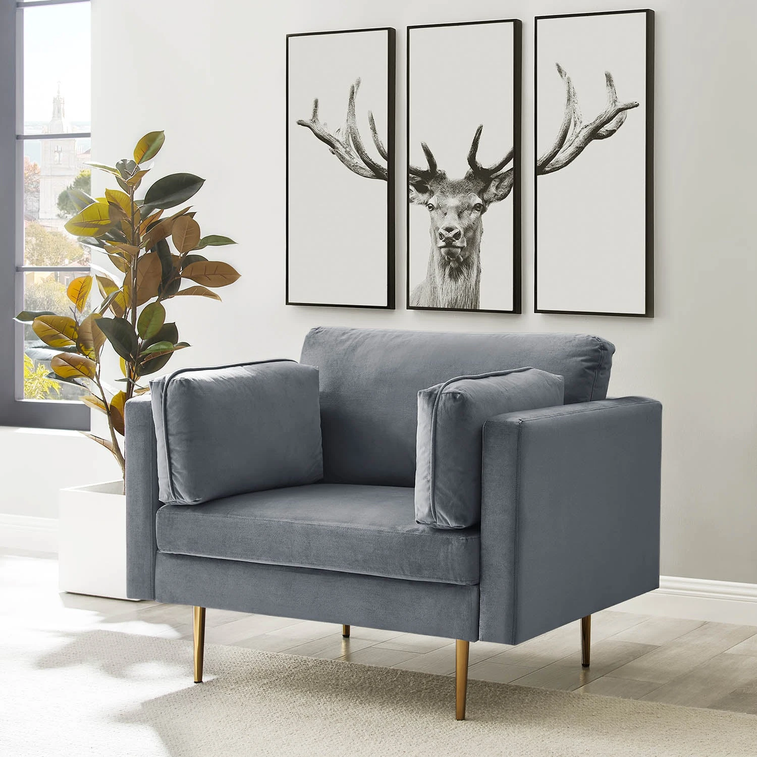 Pelham Grey Velvet Fabric Armchair 1 Pelham Grey Velvet Fabric Armchair