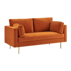 Pelham Orange Velvet Fabric Sofa -Best Furniture Shop LVSF 386 ORANGEVEL 2ST 3