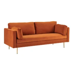 Pelham Orange Velvet Fabric Sofa -Best Furniture Shop LVSF 386 ORANGEVEL 3ST 3