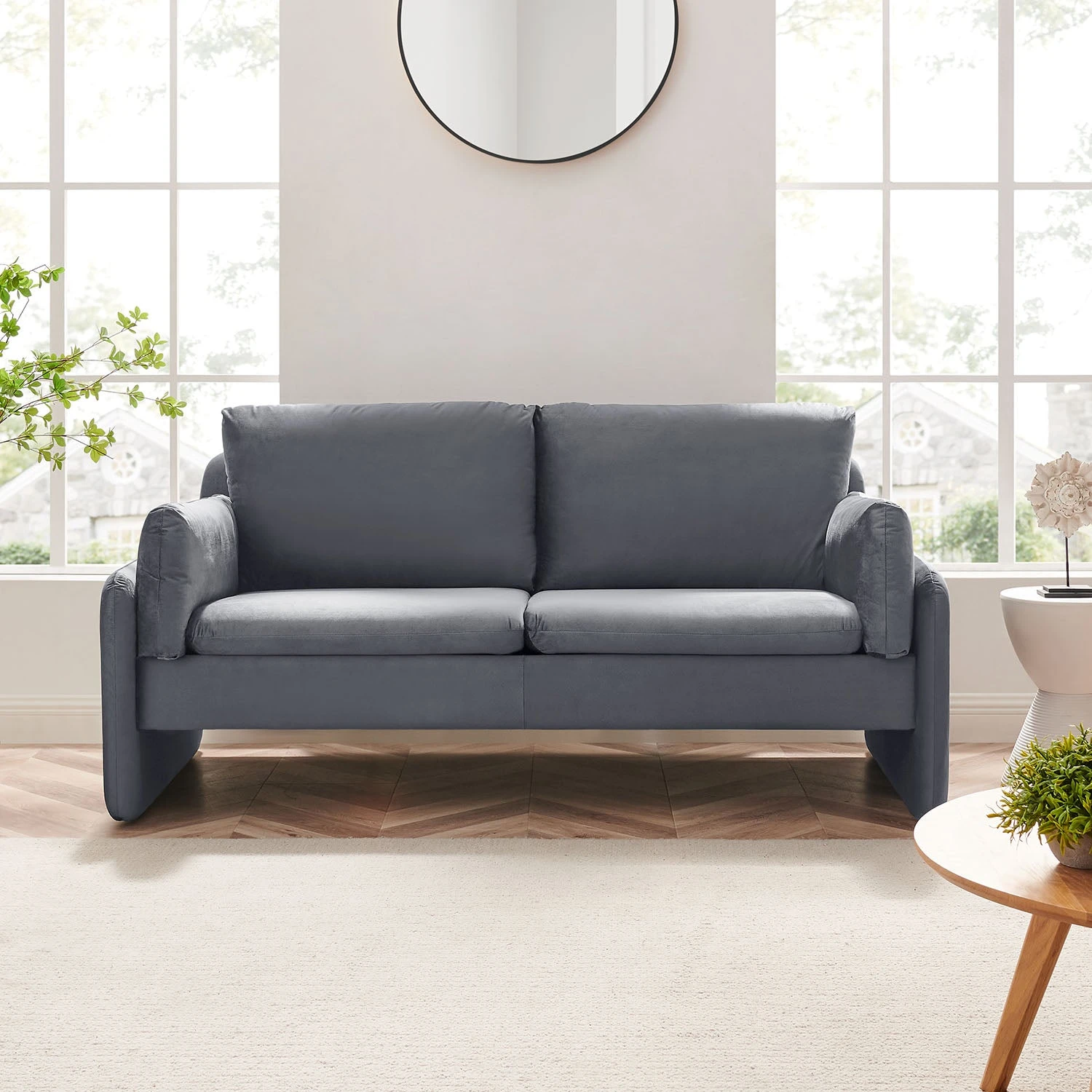 Clapham 2-Seater Grey Velvet Fabric Sofa 1 Clapham 2-Seater Grey Velvet Fabric Sofa