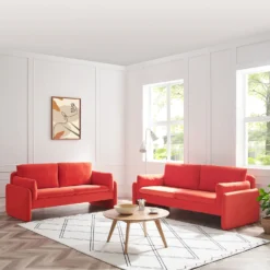 Clapham 2-Seater Flaming Orange Velvet Fabric Sofa -Best Furniture Shop LVSF 89 ORANGEVEL setscene