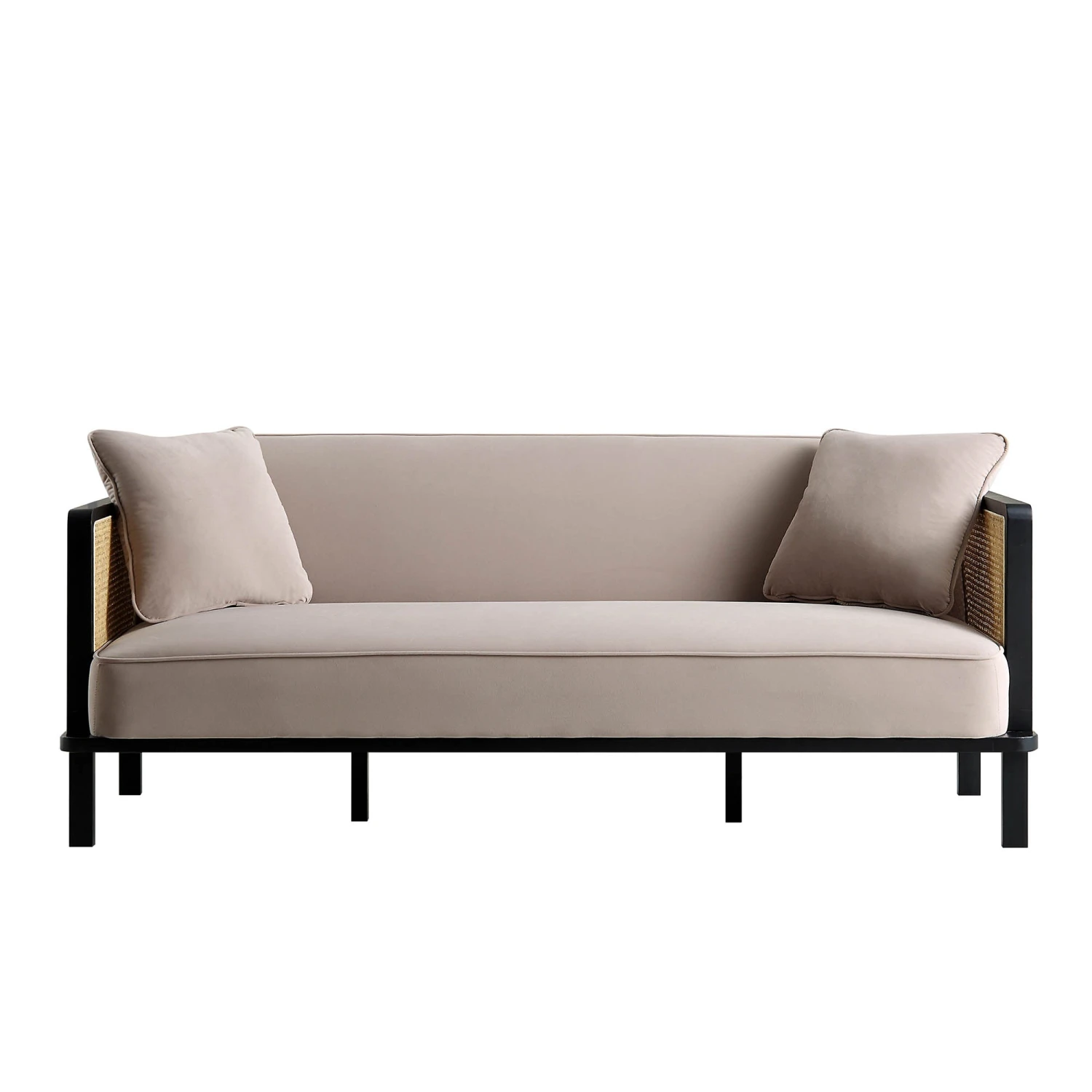 Pienza Cane Sofa Bed, Taupe Velvet With Black Frame 6 Pienza Cane Sofa Bed, Taupe Velvet With Black Frame - Image 6