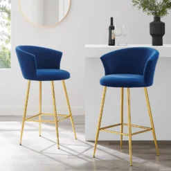 Kylie Set Of 2 Blue Velvet Bar Stools