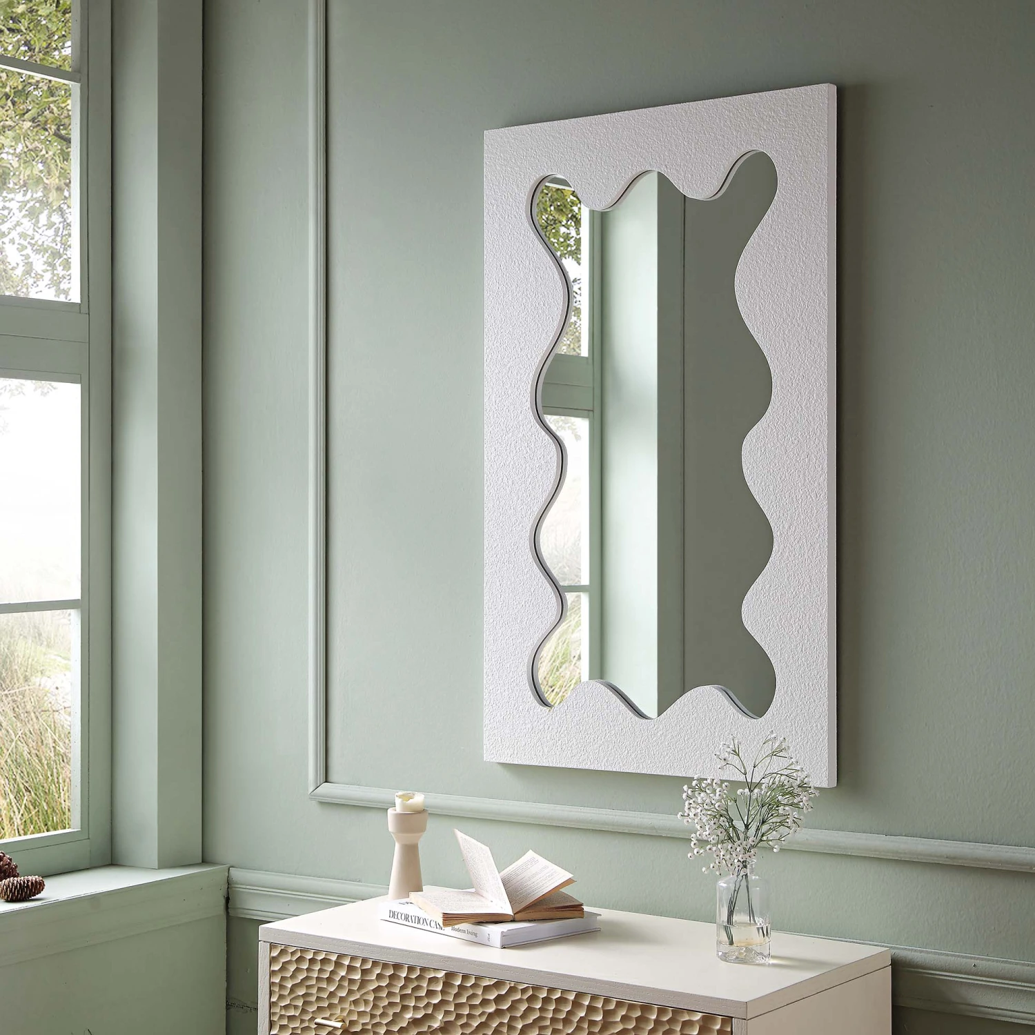 Destin Wave Mirror 100 X 60 Cm, White Matte 1 Destin Wave Mirror 100 X 60 Cm, White Matte