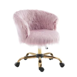 Kylie Plush Shaggy Faux Fur Swivel Chair, Pink -Best Furniture Shop MO103PINKPLUSH WB2