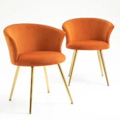 Kylie Set Of 2 Orange Velvet Dining Chairs