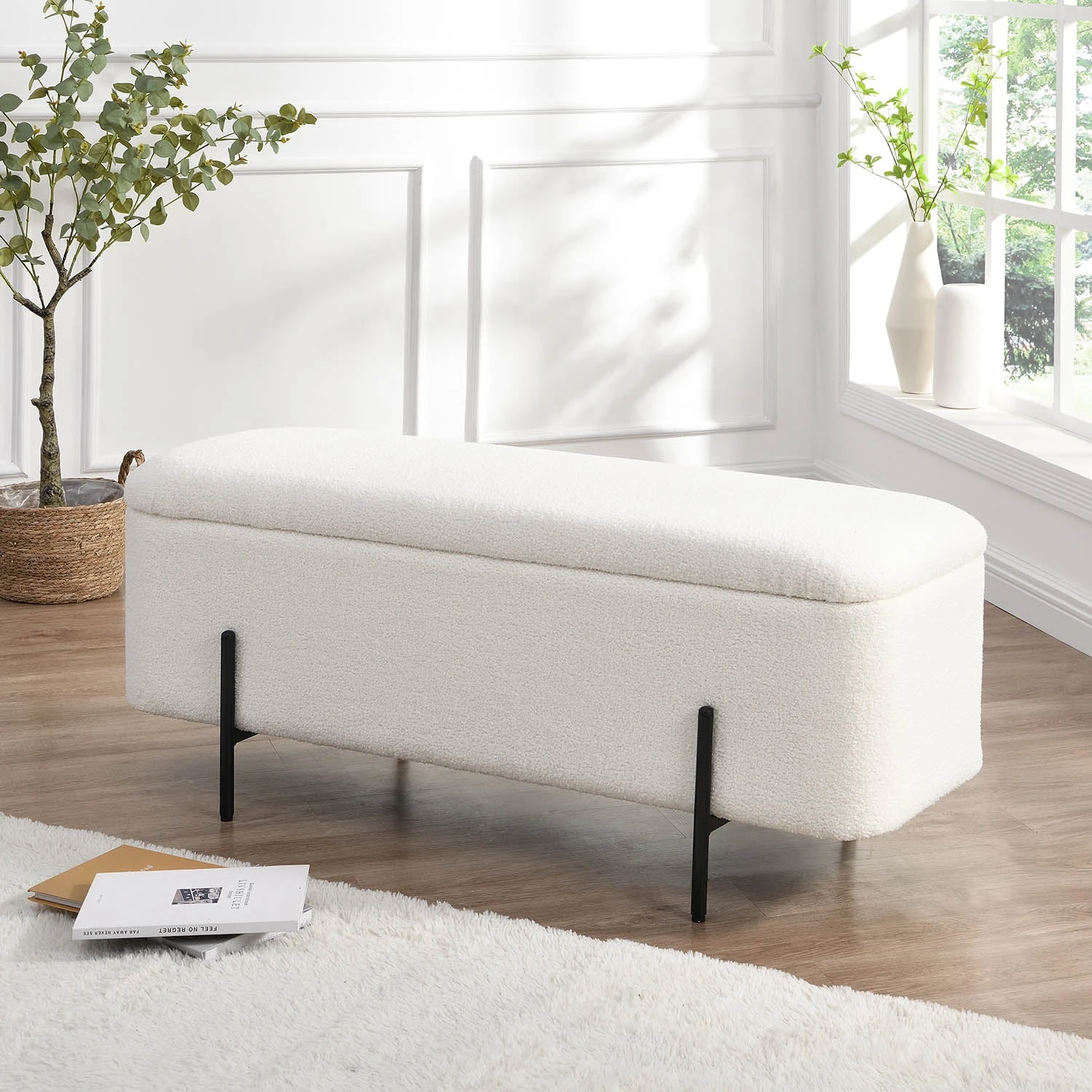 Jed Ecru Boucle 120cm Large Storage Ottoman Bench 2 Jed Ecru Boucle 120cm Large Storage Ottoman Bench - Image 2