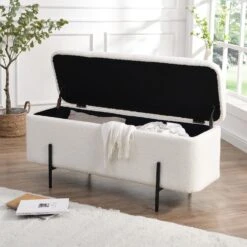 Jed Ecru Boucle 120cm Large Storage Ottoman Bench 13 Jed Ecru Boucle 120cm Large Storage Ottoman Bench -Best Furniture Shop OTTO 2245 ECRUBOUCLE scene1