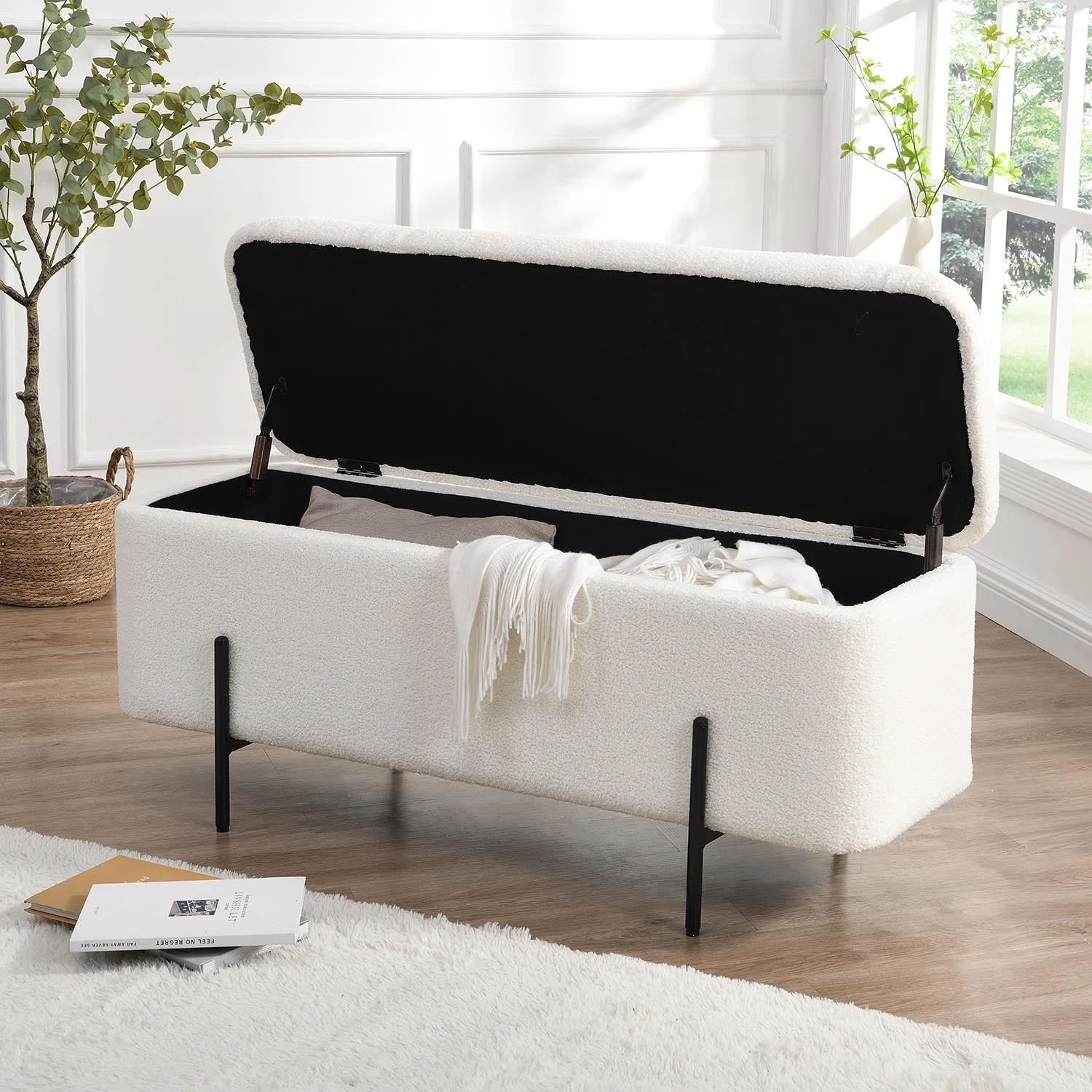 Jed Ecru Boucle 120cm Large Storage Ottoman Bench 3 Jed Ecru Boucle 120cm Large Storage Ottoman Bench - Image 3