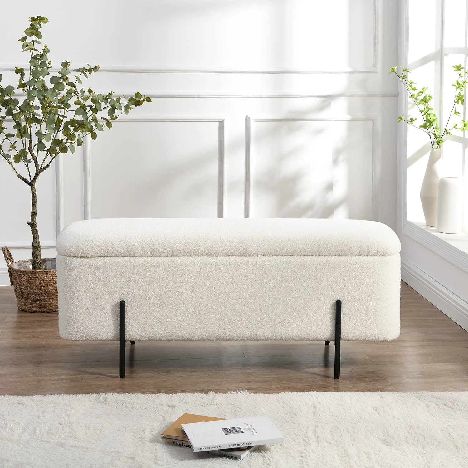 Jed Ecru Boucle 120cm Large Storage Ottoman Bench 1 Jed Ecru Boucle 120cm Large Storage Ottoman Bench