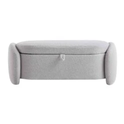 Loha Grey Teddy Boucle 129cm Large Storage Ottoman Bench -Best Furniture Shop OTTO 271 GREY TEDDY WB1
