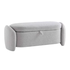 Loha Grey Teddy Boucle 129cm Large Storage Ottoman Bench -Best Furniture Shop OTTO 271 GREY TEDDY WB2
