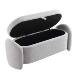 Loha Grey Teddy Boucle 129cm Large Storage Ottoman Bench -Best Furniture Shop OTTO 271 GREY TEDDY WB3