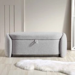 Loha Grey Teddy Boucle 129cm Large Storage Ottoman Bench -Best Furniture Shop OTTO 271 GREY TEDDY scene2
