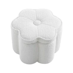 Pollie White Teddy Boucle Storage Stool -Best Furniture Shop POUF 291 WHITE TEDDY WB1
