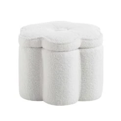 Pollie White Teddy Boucle Storage Stool -Best Furniture Shop POUF 291 WHITE TEDDY WB2