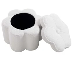 Pollie White Teddy Boucle Storage Stool -Best Furniture Shop POUF 291 WHITE TEDDY WB3
