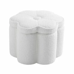 Pollie White Teddy Boucle Storage Stool -Best Furniture Shop POUF 291 WHITE TEDDY WB4