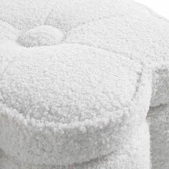 Pollie White Teddy Boucle Storage Stool -Best Furniture Shop POUF 291 WHITE TEDDY detail1
