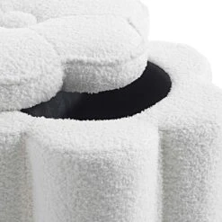 Pollie White Teddy Boucle Storage Stool -Best Furniture Shop POUF 291 WHITE TEDDY detail2