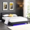 URSA Black PU Leather Bed Frame With LED On Footend