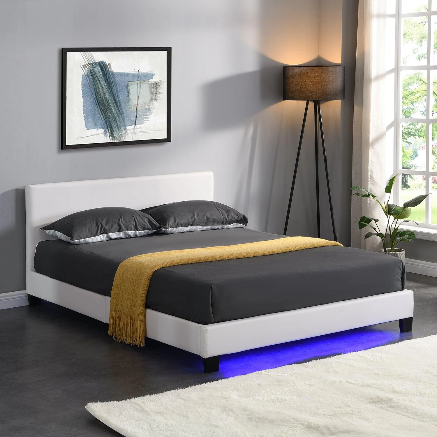 URSA White PU Leather Bed Frame With LED On Footend 1 URSA White PU Leather Bed Frame With LED On Footend