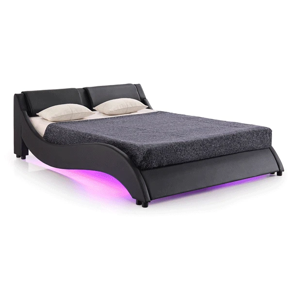 CORVUS Faux Leather Upholstered Bed Frame With Underbed LED Lights, Black 5 CORVUS Faux Leather Upholstered Bed Frame With Underbed LED Lights, Black - Image 5