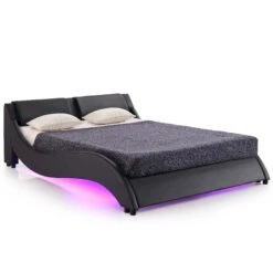 CORVUS Faux Leather Upholstered Bed Frame With Underbed LED Lights, Black 21 CORVUS Faux Leather Upholstered Bed Frame With Underbed LED Lights, Black -Best Furniture Shop SF813BLACK WB1