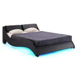 CORVUS Faux Leather Upholstered Bed Frame With Underbed LED Lights, Black 22 CORVUS Faux Leather Upholstered Bed Frame With Underbed LED Lights, Black -Best Furniture Shop SF813BLACK WB1 blue