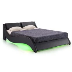 CORVUS Faux Leather Upholstered Bed Frame With Underbed LED Lights, Black 23 CORVUS Faux Leather Upholstered Bed Frame With Underbed LED Lights, Black -Best Furniture Shop SF813BLACK WB1 green
