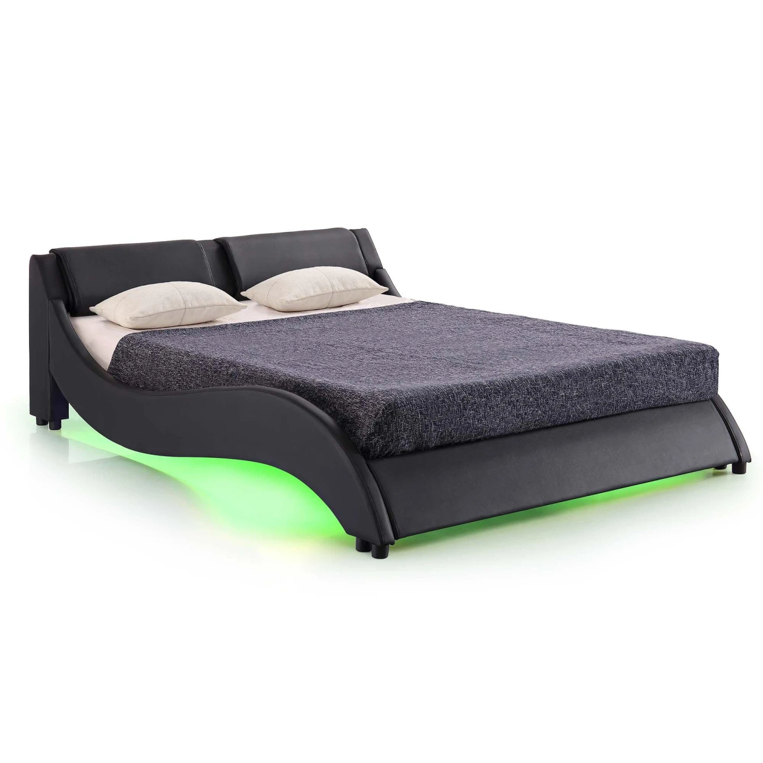 CORVUS Faux Leather Upholstered Bed Frame With Underbed LED Lights, Black 8 CORVUS Faux Leather Upholstered Bed Frame With Underbed LED Lights, Black - Image 8