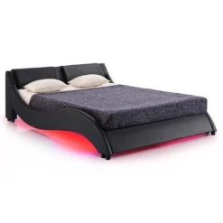 CORVUS Faux Leather Upholstered Bed Frame With Underbed LED Lights, Black 25 CORVUS Faux Leather Upholstered Bed Frame With Underbed LED Lights, Black -Best Furniture Shop SF813BLACK WB1 red