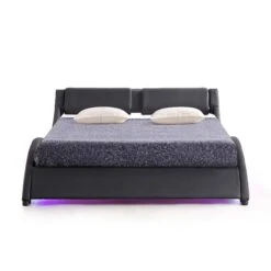 CORVUS Faux Leather Upholstered Bed Frame With Underbed LED Lights, Black 26 CORVUS Faux Leather Upholstered Bed Frame With Underbed LED Lights, Black -Best Furniture Shop SF813BLACK WB2