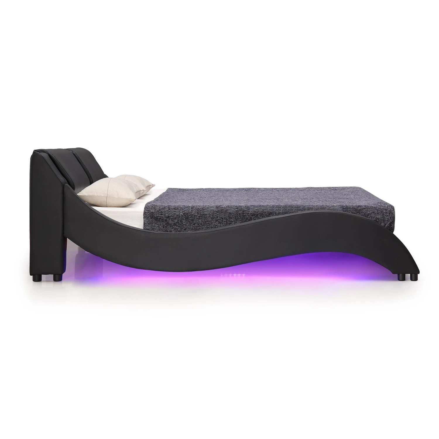 CORVUS Faux Leather Upholstered Bed Frame With Underbed LED Lights, Black 12 CORVUS Faux Leather Upholstered Bed Frame With Underbed LED Lights, Black - Image 12