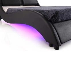 CORVUS Faux Leather Upholstered Bed Frame With Underbed LED Lights, Black 28 CORVUS Faux Leather Upholstered Bed Frame With Underbed LED Lights, Black -Best Furniture Shop SF813BLACK detail2