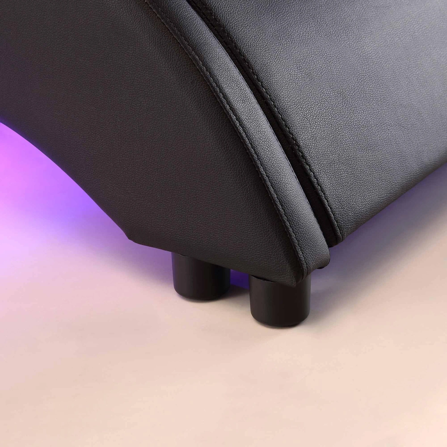 CORVUS Faux Leather Upholstered Bed Frame With Underbed LED Lights, Black 14 CORVUS Faux Leather Upholstered Bed Frame With Underbed LED Lights, Black - Image 14