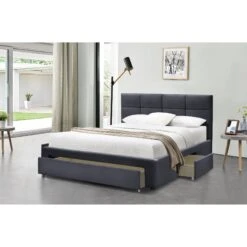 Julian King Bed Frame With Pull-out Storage Drawers Dark Grey Velvet