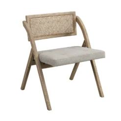 Bordon Natural Cane Rattan Folding Chair With Grey Upholstered Seat -Best Furniture Shop XN 2003B NATGREY 1