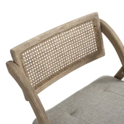 Bordon Natural Cane Rattan Folding Chair With Grey Upholstered Seat -Best Furniture Shop XN 2003B NATGREY detail1