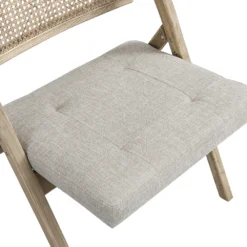 Bordon Natural Cane Rattan Folding Chair With Grey Upholstered Seat -Best Furniture Shop XN 2003B NATGREY detail2