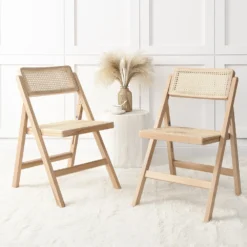 Frances Set Of 2 Folding Cane Rattan Chairs, Natural Colour
