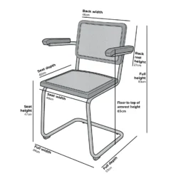 Rayna Pair Of 2 Solid Beech Dining Chairs With Armrests, Natural Cane & Chrome (Black) -Best Furniture Shop XN 2056