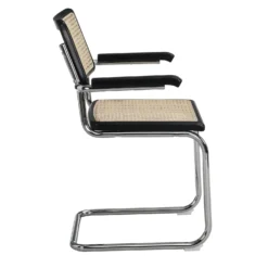 Rayna Pair Of 2 Solid Beech Dining Chairs With Armrests, Natural Cane & Chrome (Black) -Best Furniture Shop XN 2056 BLACK 2P 2