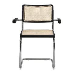 Rayna Pair Of 2 Solid Beech Dining Chairs With Armrests, Natural Cane & Chrome (Black) -Best Furniture Shop XN 2056 BLACK 2P 3