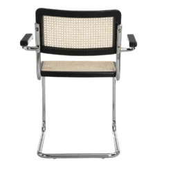 Rayna Pair Of 2 Solid Beech Dining Chairs With Armrests, Natural Cane & Chrome (Black) -Best Furniture Shop XN 2056 BLACK 2P 4