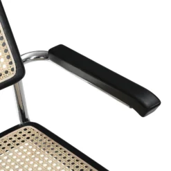 Rayna Pair Of 2 Solid Beech Dining Chairs With Armrests, Natural Cane & Chrome (Black) -Best Furniture Shop XN 2056 BLACK 2P detail2