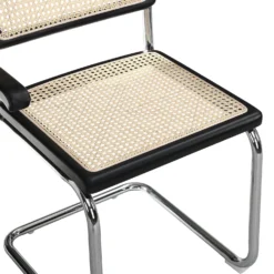 Rayna Pair Of 2 Solid Beech Dining Chairs With Armrests, Natural Cane & Chrome (Black) -Best Furniture Shop XN 2056 BLACK 2P detail3